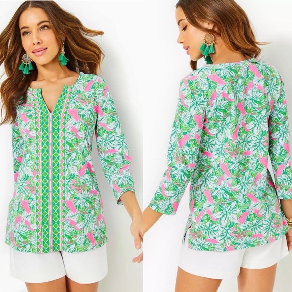 Lilly Pulitzer Tops - Lilly Pulitzer Karina Tunic Botanical Green Just Wing It